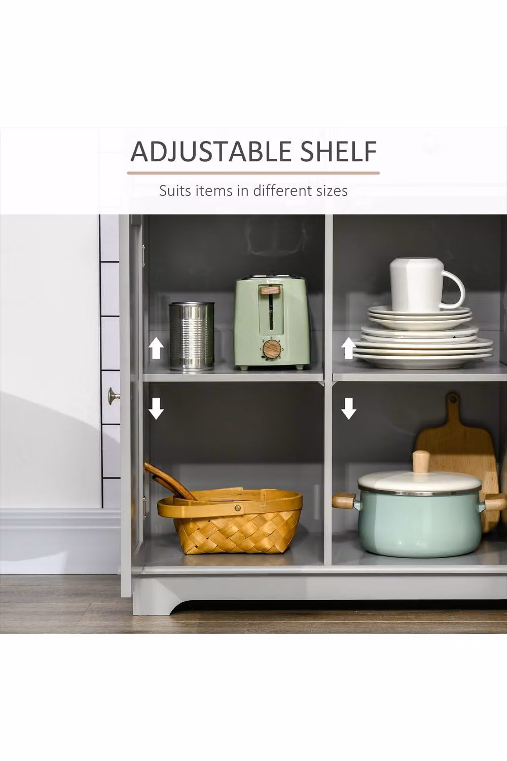 ERGOVEXA Grey Sideboard with Rubberwood Top and Adjustable Shelves – 2