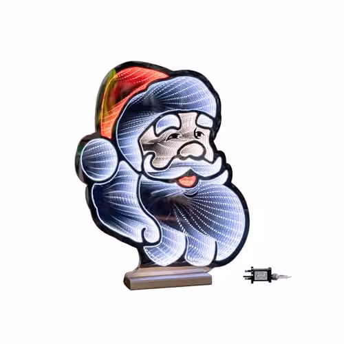 Samuel ALEXANDER 40cm Infinity Santa's Head Christmas Decoration with Red and White LEDs on a Wooden Base – 2