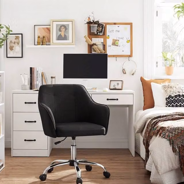 SONGMICS Modern Black Swivel Task Office Chair with Armrests and Castors