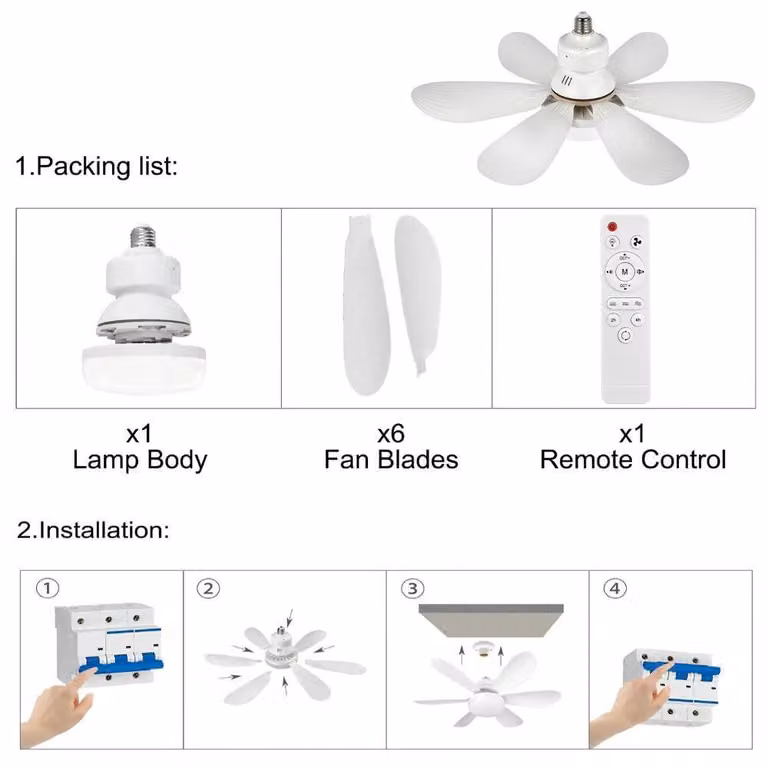 YnysTec Modern LED Ceiling Fan with Dimmable E27 Lights and Timer in Black