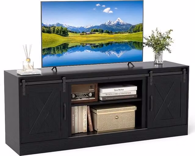 COSTWAY Rustic Farmhouse TV Stand in Black