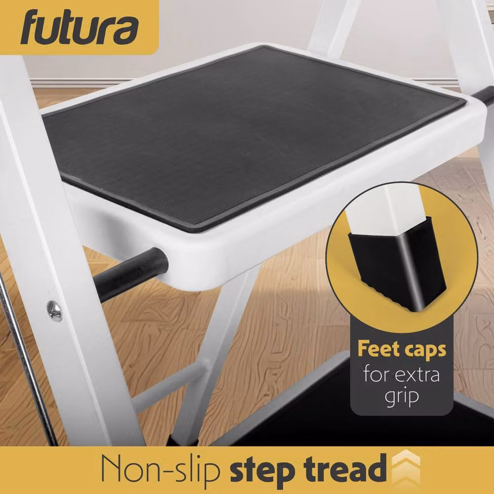 Futura 2 Step Heavy-Duty Steel Folding Step Ladder in White – 6