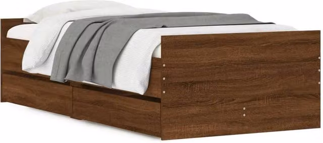 Berkfield Home Small Single Bed Frame in Brown Oak with Drawers, W: 75 cm x L: 190 cm