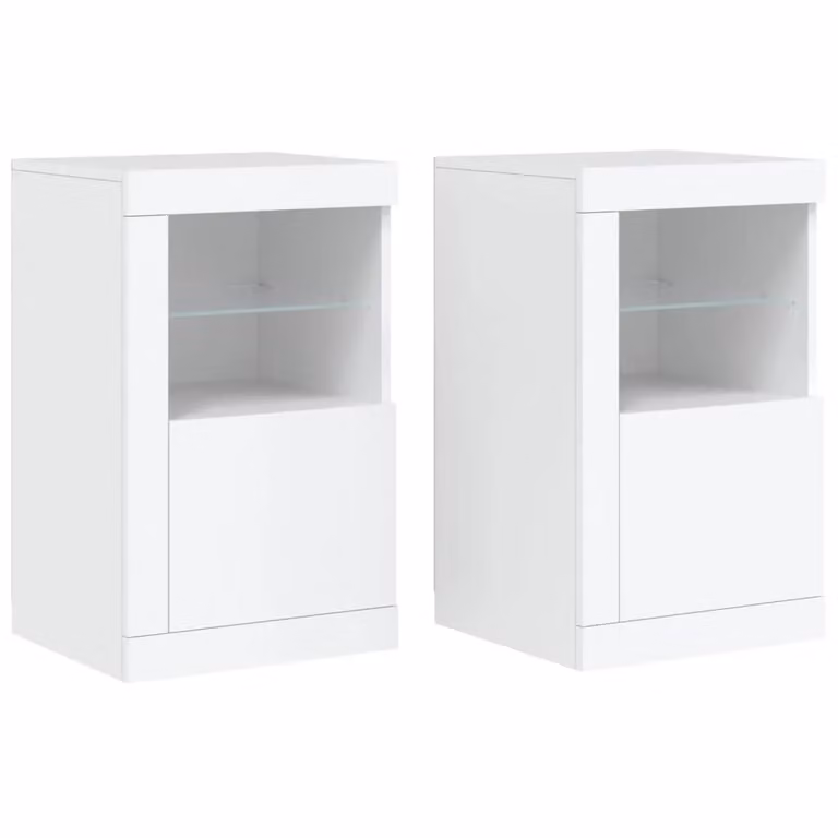Berkfield Home Set of 2 Modern White Matt Side Cabinets with Integrated LED Lighting and Glass Doors