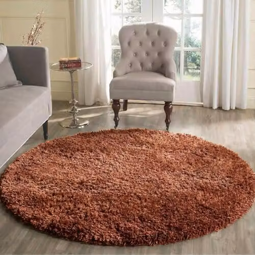 Serdim Rugs Round Shaggy Living Room Rug, Terracotta Orange, Diameter: 120 cm