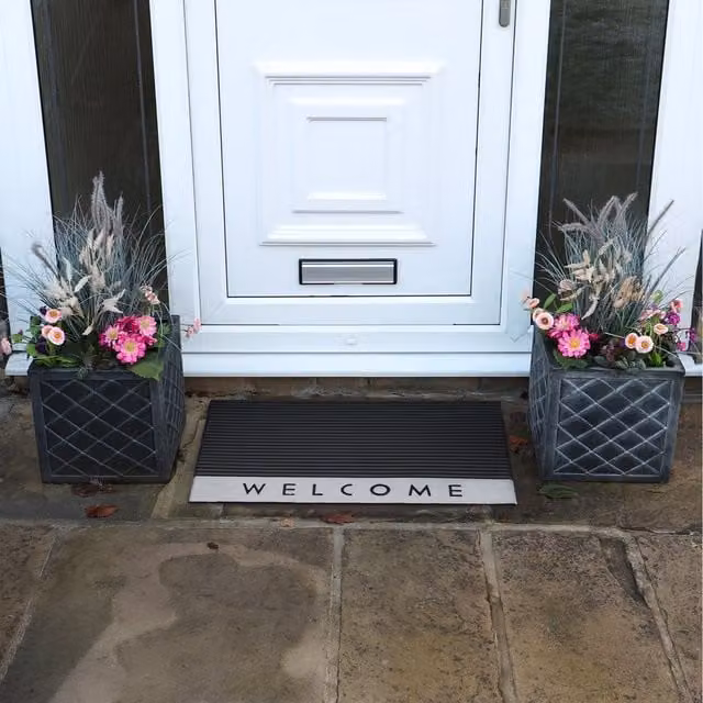 JVL Black Striped Rectangular Rubber Welcome Scraper Doormat