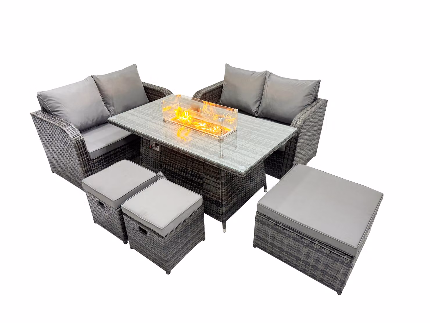Fimous 7-Seater Rattan Garden Furniture Dining Set with 3 Stools in Dark Grey – 2