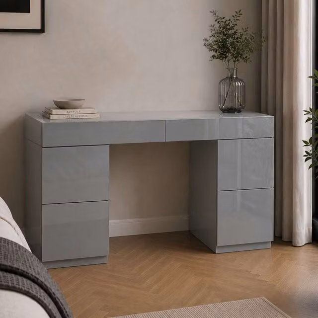 Birlea Liberty 6 Drawer Twin Pedestal Dressing Table with Grey Glass in Grey