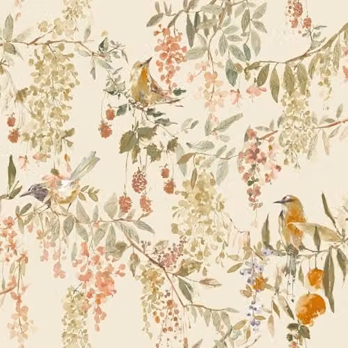 Grandeco Botanical Floral Country House Wallpaper in Beige