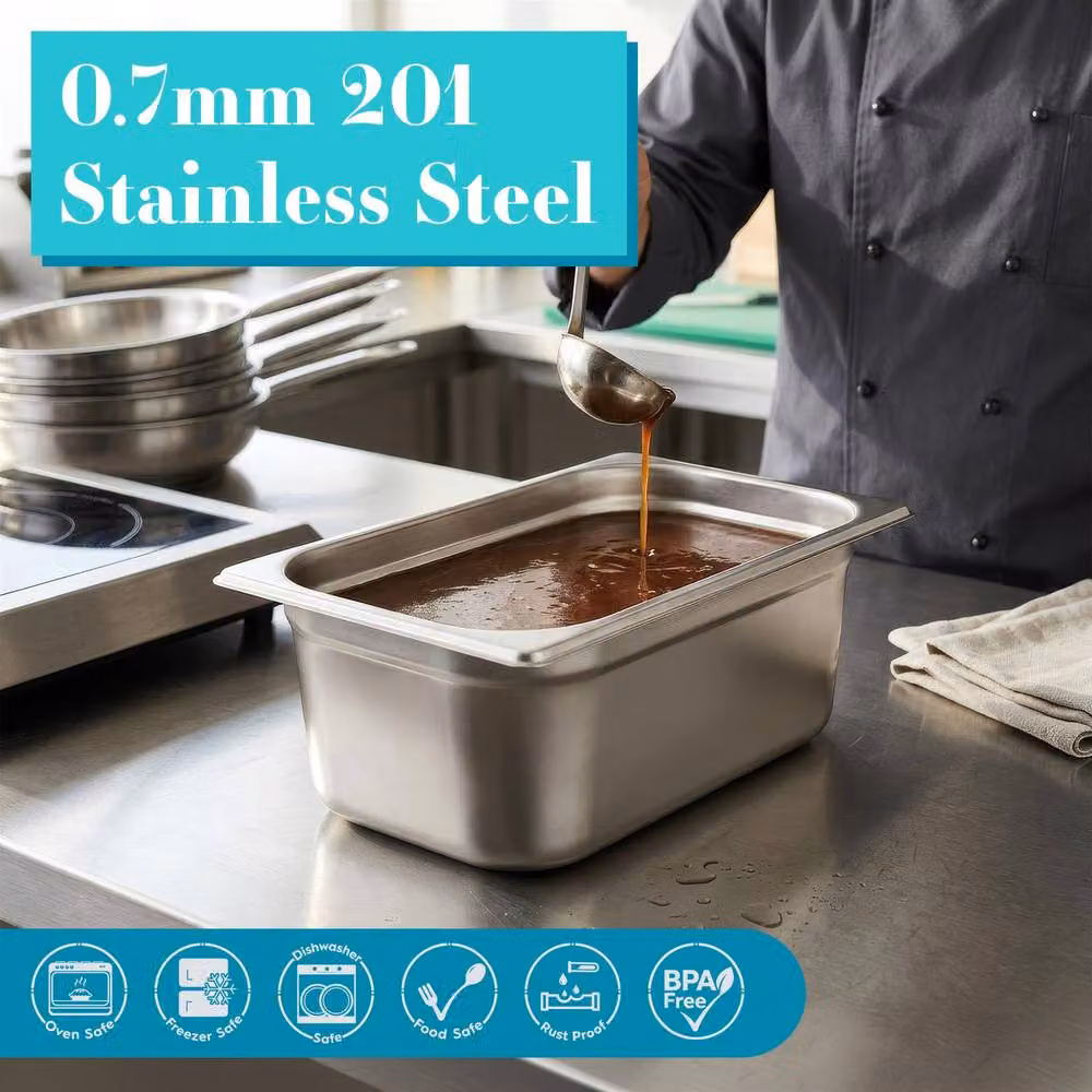 Argon Tableware Stainless Steel Gastronorm Containers with Lids, Set of 4, Silver, 7.25 l – 3