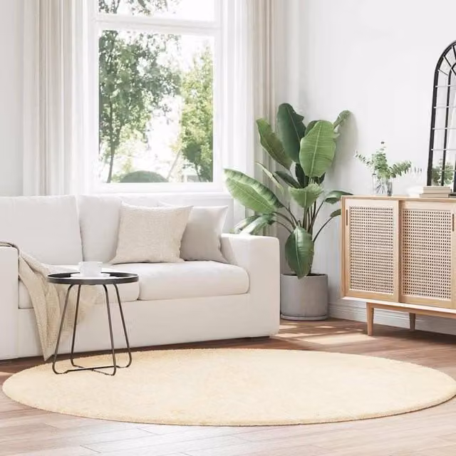 Berkfield Home NAVARRA Shaggy High Pile Rug, Beige, W/D: 200 x 200 cm