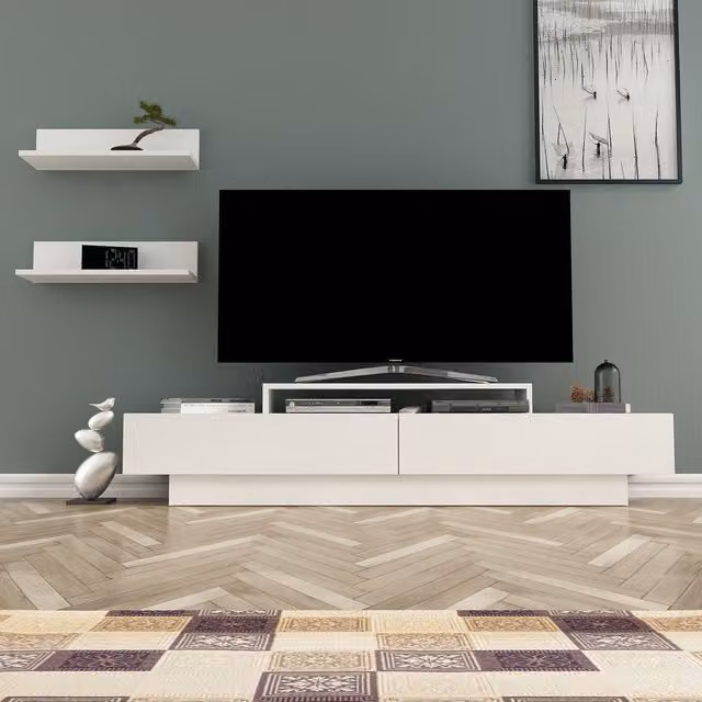 Decorotika Lusi Modern White Glossy TV Unit for TVs up to 80 inch