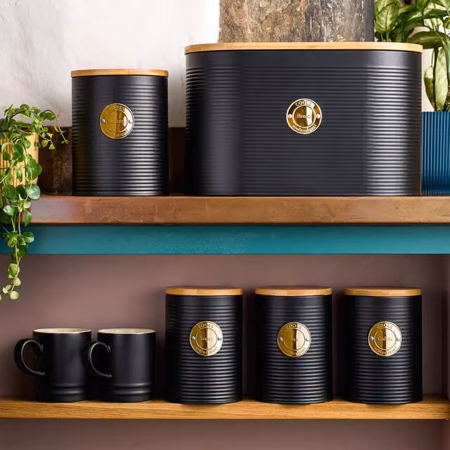 Cooks Professional 5-Piece Airtight Kitchen Storage Set in Black and Gold with Stainless Steel and Bamboo