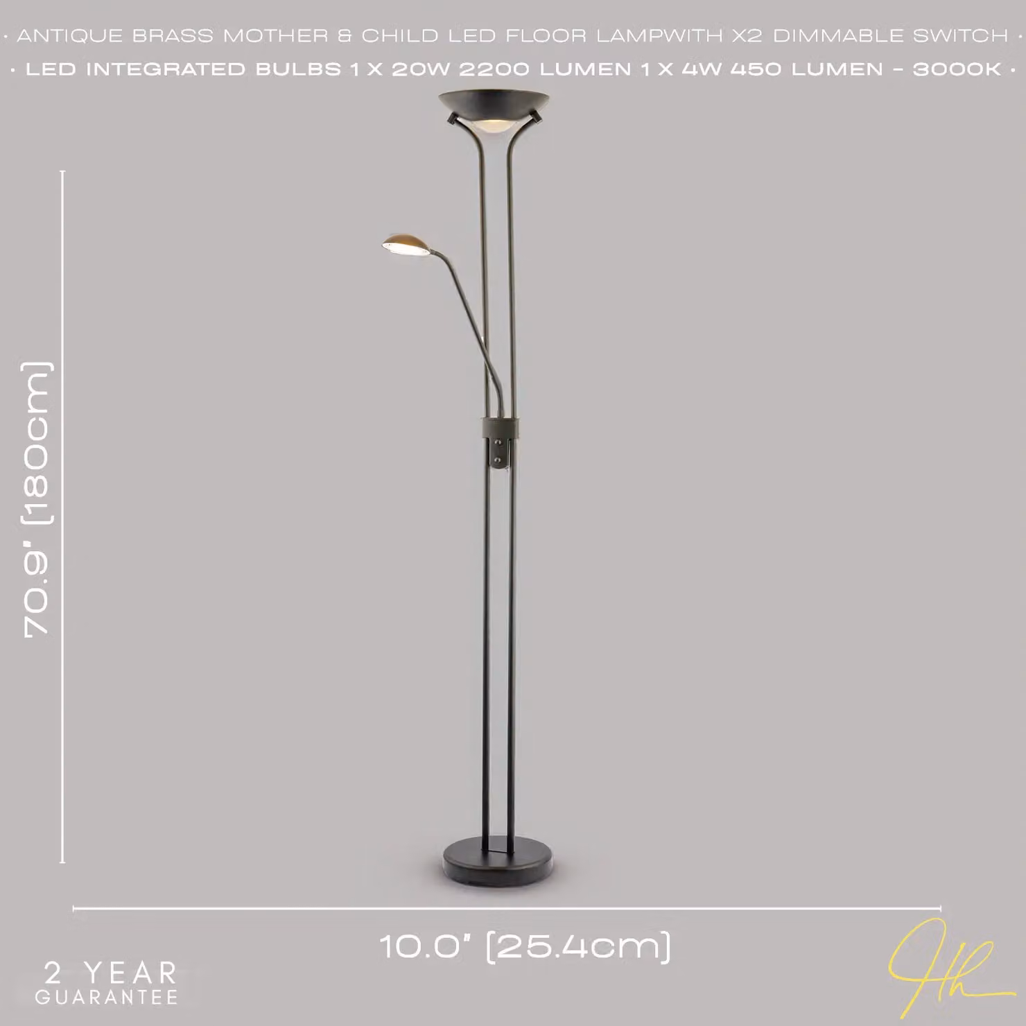 Happy Homewares LED Mother and Child Floor Lamp in Black with Reading Light and Rotary Dimmer Switches – 3