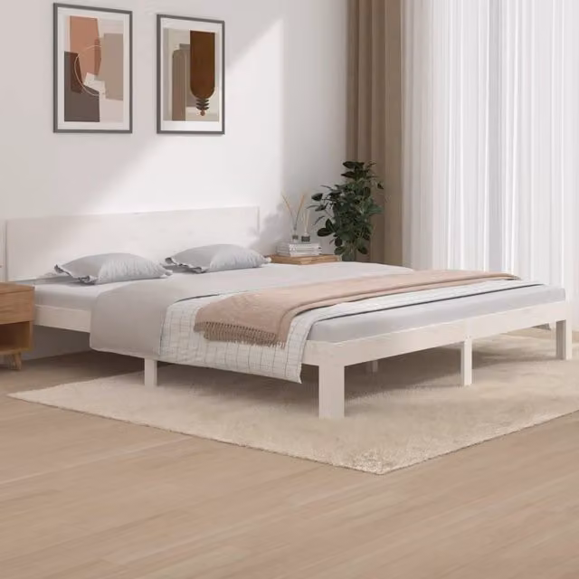 Berkfield Home Super King Size Solid Pine Wood Bed Frame, White, W/D/H: 180 x 200 cm – 1