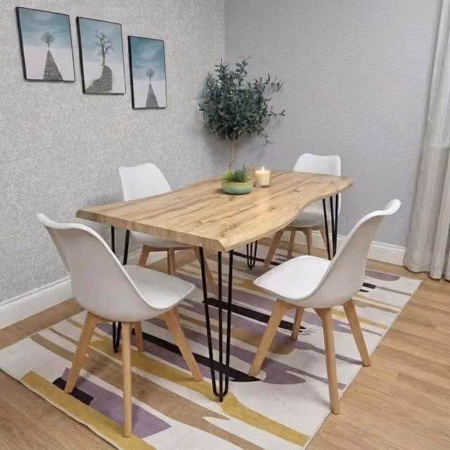 Kosy Koala Industrial Dining Set with Rectangular Brown Table and 4 White Chairs