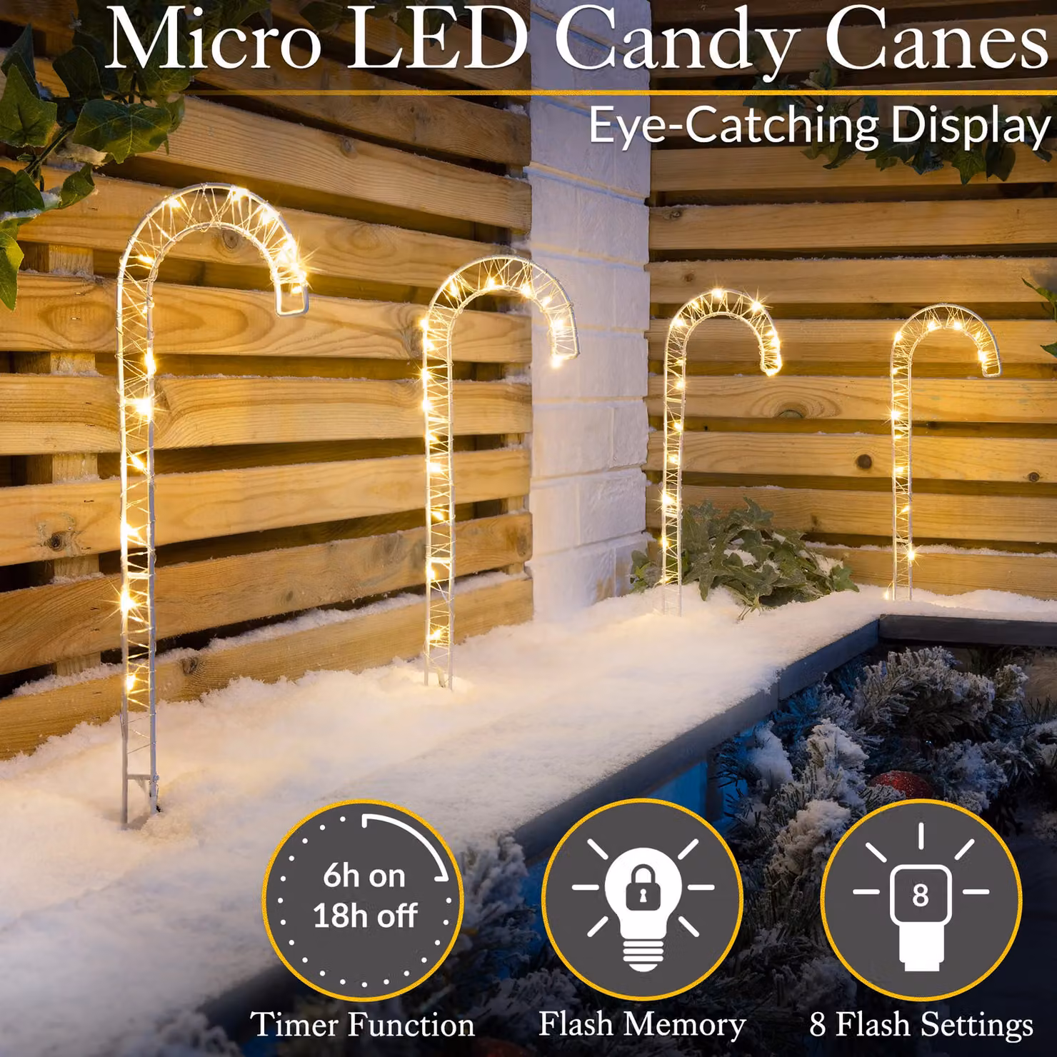 Christow Candy Cane Micro LED Christmas Battery Path Decorations, Warm White, Height: 30 cm – 2