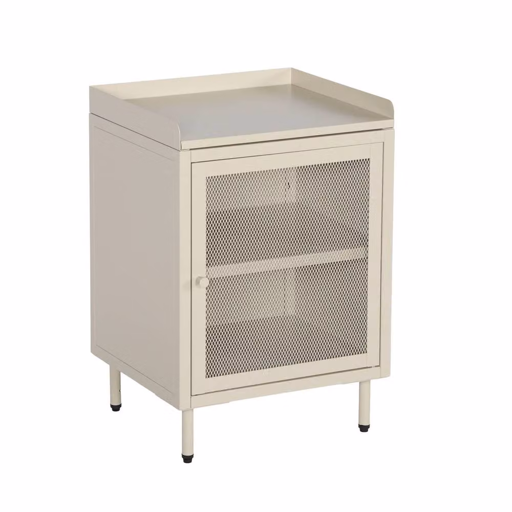 sweeek Industrial Metal Bedside Table with 1 Door in Cream, W/D/H: 40 x 40 x 58.5 cm – 2