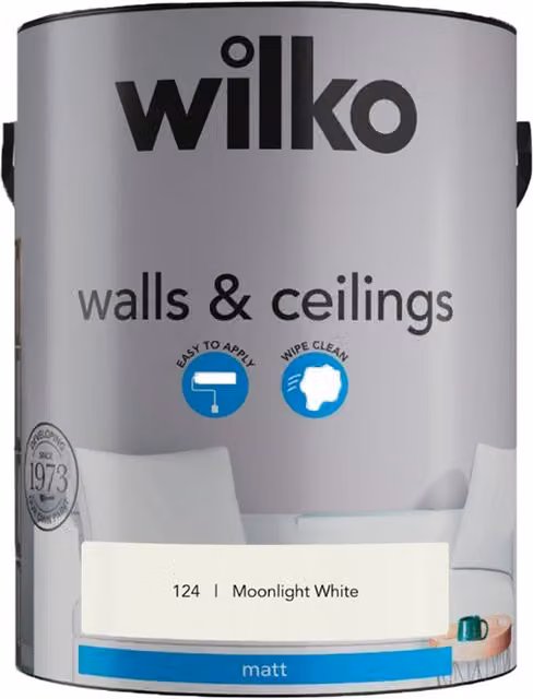 wilko Walls and Ceilings Matt Emulsion Paint, Moonlight White, 5 l