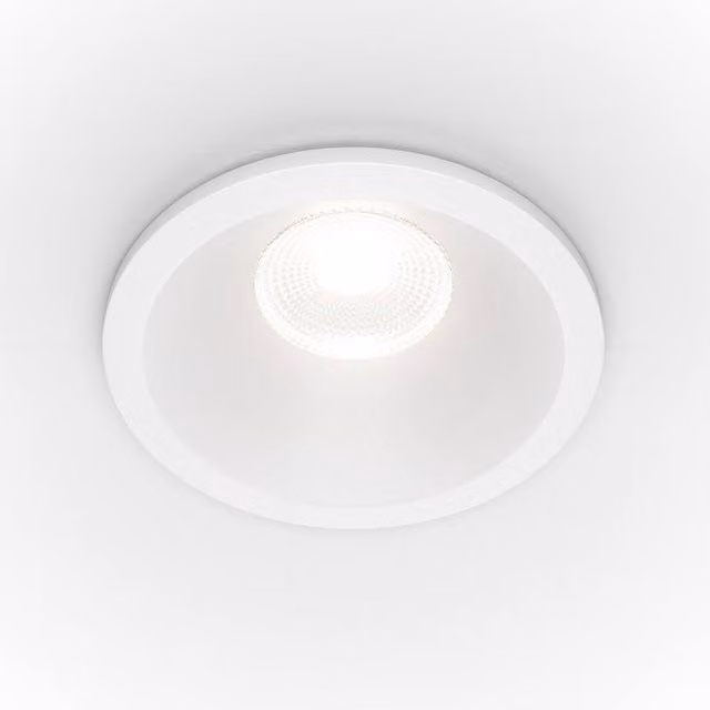 Maytoni Zoom Dimmable Recessed Round Downlight in White, 3000K Warm White, IP65, GU10 Aluminium Construction