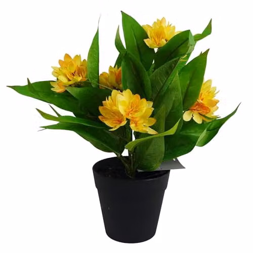 Leaf Yellow Artificial Freesia Flowering Houseplant in a Potted Tabletop Design, Height: 18 cm – 1