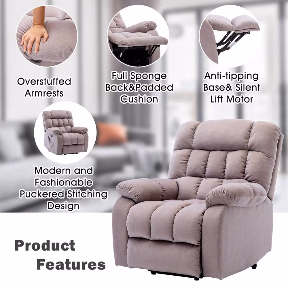 Matteo Electric Power Lift Recliner Chair in Beige Velvet Fabric – 4