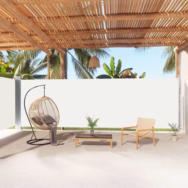 Berkfield Home Retractable Side Awning in Beige Polyester, W/H: 1000 x 180 cm