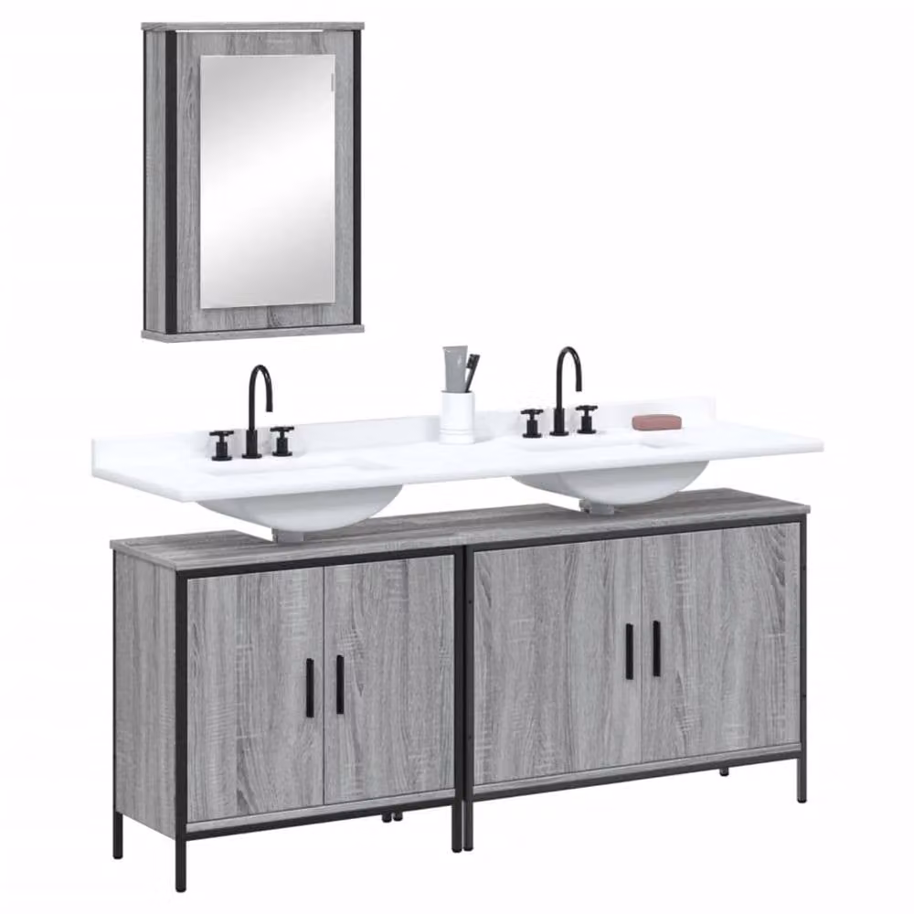 Berkfield Home 3 Piece Grey Matt Bathroom Furniture Set with Mirror Cabinet and Vanity Unit