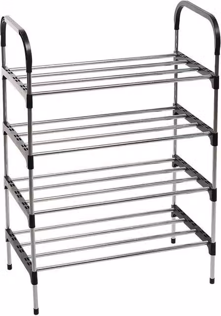 KORVIXA 4 Tier Extra Wide Metal Shoe Rack in Silver, W/D/H: 100 x 100 x 1 cm