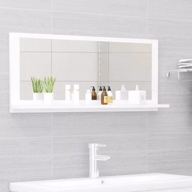 Berkfield Home White Bathroom Mirror, W: 90 cm, D: 10.5 cm, H: 37 cm