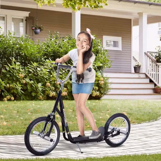 HOMCOM Black Metal Stunt Scooter for Teens and Children with Height Adjustment and Brake