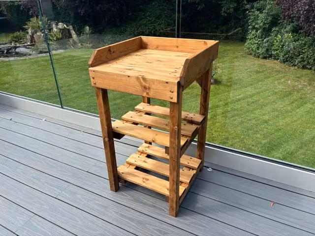 Charles Taylor Deluxe Davenport Brown Rustic Wood Utility and BBQ Garden Table