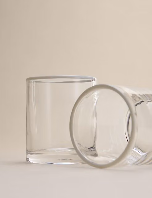 M&S Set of 2 White and Transparent Contrast Rim Glass Tumblers