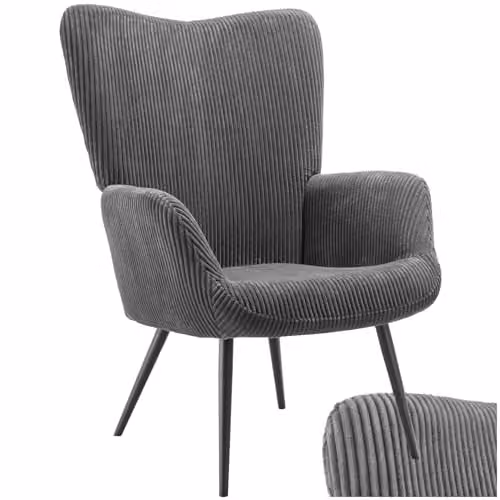 tectake Hygge Corduroy Armchair in Scandinavian Style with Foam Padding and Metal Frame, Anthracite/Black/Grey – 1