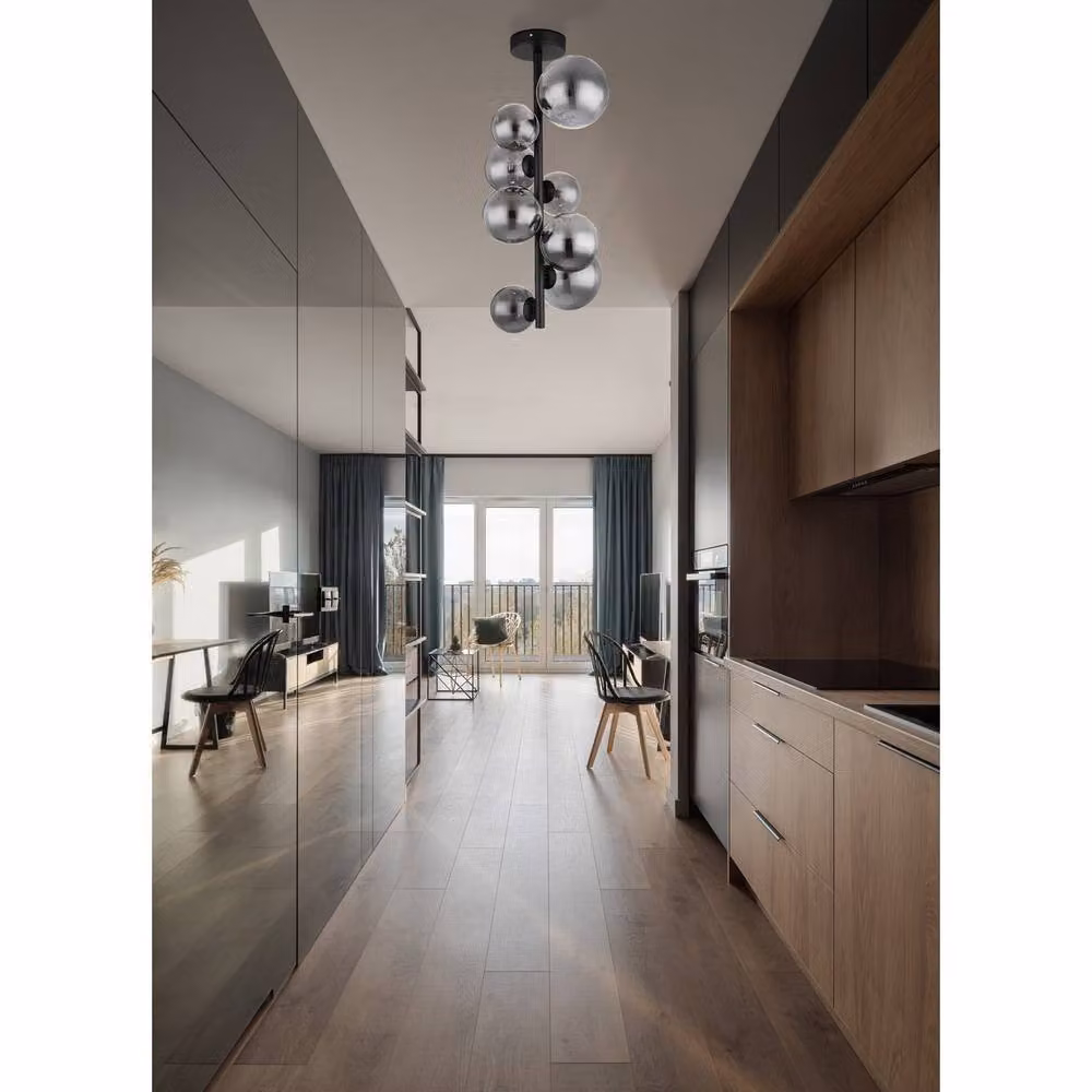 Globo Lighting Retro Style Sphere Ceiling Light in Black with Smoke Glass Shades – 6