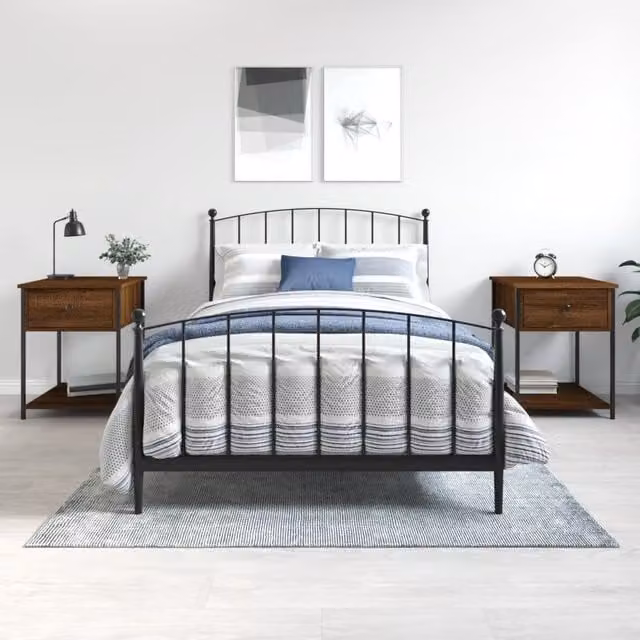 Berkfield Home Set of 2 Bedside Tables in Brown Oak, W/D/H: 44 x 45 x 58 cm