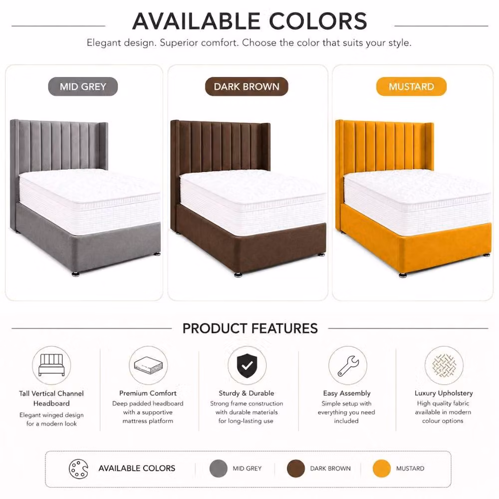 Stratus Interiors Oulton Wingback Divan Bed with Panel Headboard and 4 Drawers, Grey, W/D/H: 120 x 200 cm – 3