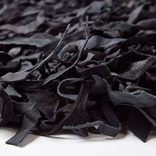 HOMESCAPES Dallas Modern Designer Real Leather Shaggy Rug in Black and Grey, W: 120 cm, D: 180 cm – 4