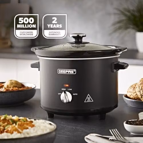 Geepas 2.5 l Slow Cooker with 3 Temperature Settings in Black Matt Design – 2