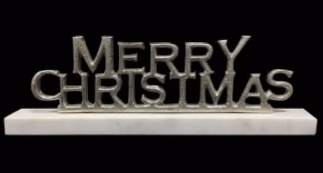 Minster Nickel Plated Merry Christmas Tabletop Stand in Grey, W: 30 cm, H: 8 cm, D: 3 cm