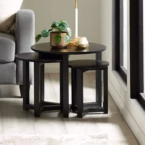 Julian Bowen Nidri Set of 3 Black Round Nesting Tables with Y-Shaped Base
