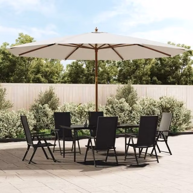 Berkfield Home Garden Parasol with Wooden Pole in Sand and White, W: 400 cm, H: 273 cm