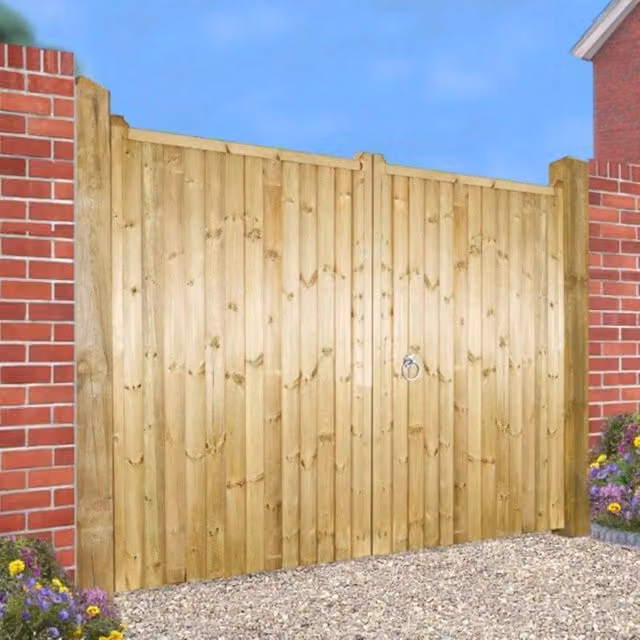 Burbage Iron Craft Drayton Pressure Treated Square Top Double Driveway Gate, Brown, W: 240 cm, H: 180 cm