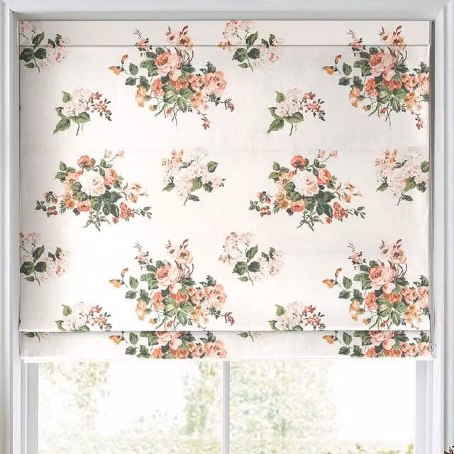 Laura Ashley Rosemore Made to Measure Blackout Roman Blind in Natural Floral Pattern