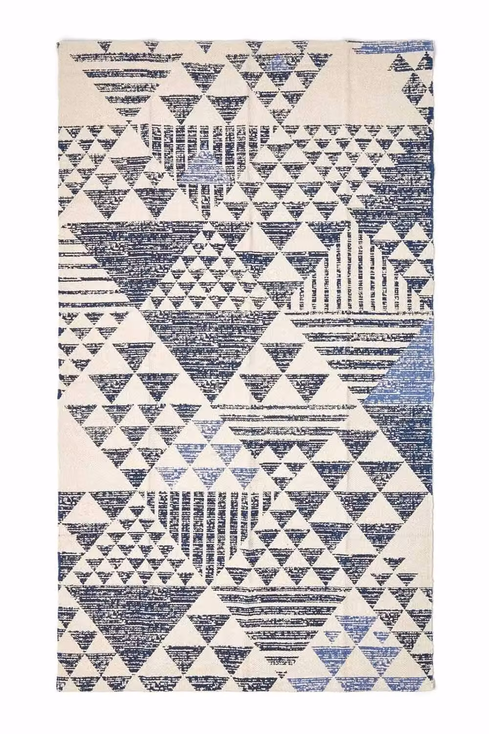 Homescapes Delphi Geometric Woven Cotton Printed Rug in Blue, Black and White, W: 160 cm, D: 230 cm – 2