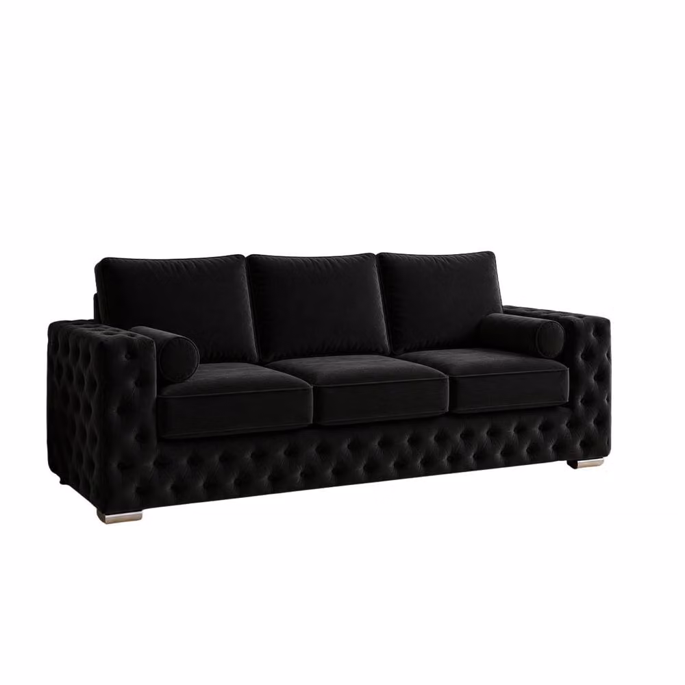 Stratus Interiors Ashley Luxury Chesterfield 3 Seater Fabric Upholstered Sofa in Black, W: 203.2 cm, H: 76.0 cm, D: 67.0 cm – 2
