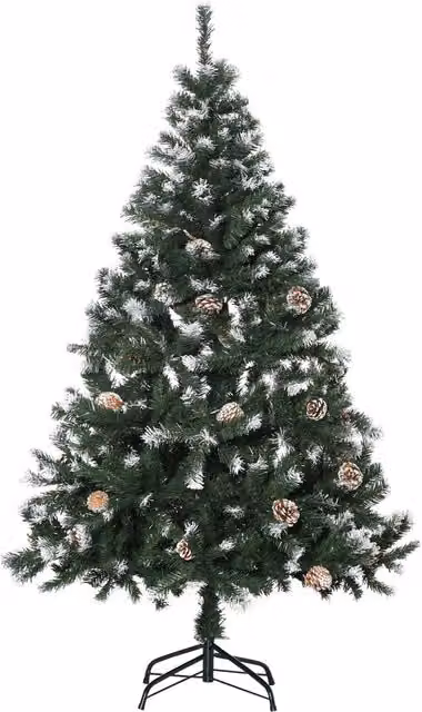 HOMCOM 5ft Artificial Christmas Tree with Pine Cones in Green and White, Height: 152.4 cm – 1