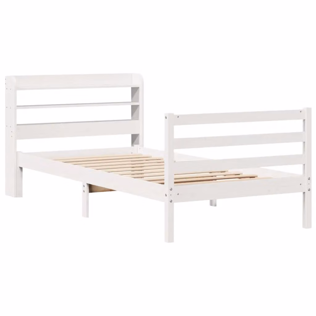Berkfield Home White Pine Wood Bed Frame with Headboard and Side Compartments, W/D/H: 90 x 200 cm