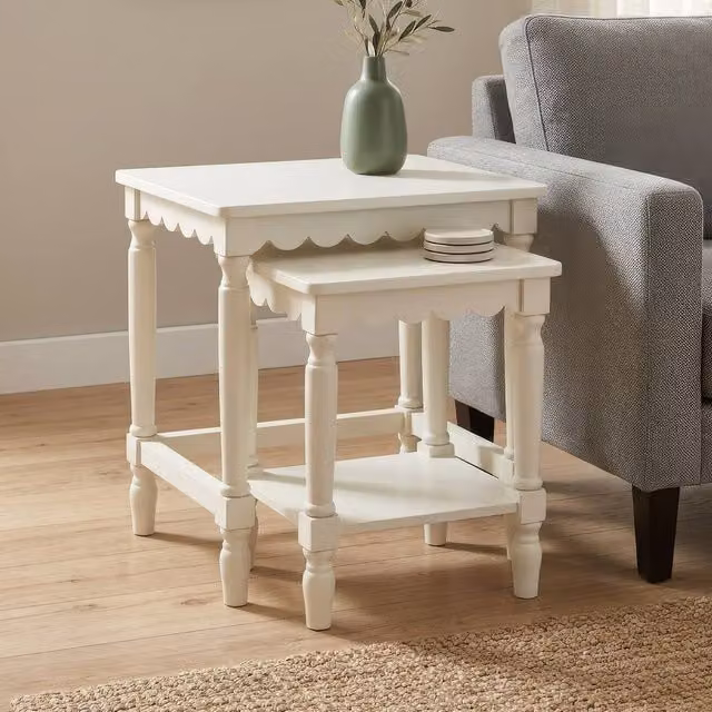 Scottish Everlastings Ltd Ivory Scalloped Edge Nesting Tables, Set of 2