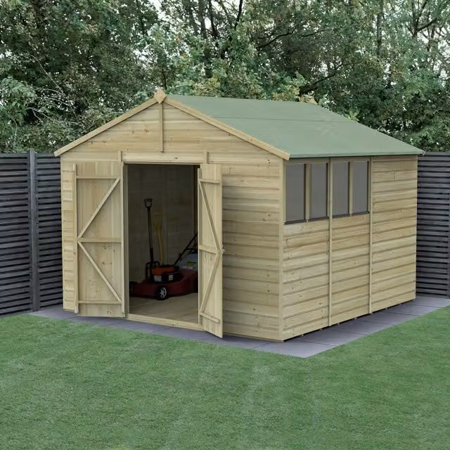 Beckwood Classic Apex Wood Garden Shed with Base in Green or Brown
